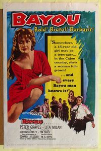 8t069 BAYOU 1sh '57 Louisiana Cajun sex, Peter Graves, Bold! Brutal! Barbaric!