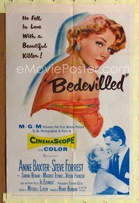 8t072 BEDEVILLED 1sh '55 Steve Forrest fell in love with beautiful blue-eyed killer Anne Baxter!
