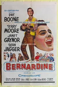 8t081 BERNARDINE 1sh '57 art of America's new boyfriend, Pat Boone is on the screen!