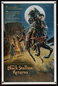8t096 BLACK STALLION RETURNS 1sh '83 really cool art of boy riding horse!