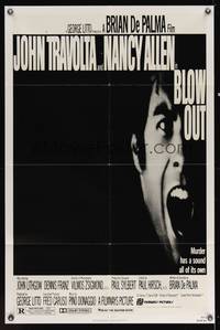 8t104 BLOW OUT 1sh '81 John Travolta, Brian De Palma, murder has a sound all of its own!