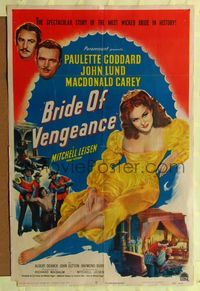 8t127 BRIDE OF VENGEANCE 1sh '49 art of sexy Paulette Goddard, John Lund, Macdonald Carey!