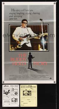 8t134 BUDDY HOLLY STORY press sheets & 1sh '78 great image of Gary Busey on stage with guitar!