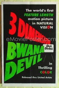 8t143 BWANA DEVIL 3-D 1sh '53 Robert Stack, Arch Oboloer, filmed in natural vision!