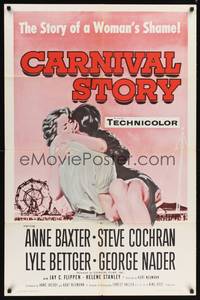 8t155 CARNIVAL STORY 1sh R60 sexy Anne Baxter & Steve Cochran in the story of a woman's shame!