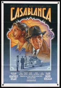 8t157 CASABLANCA video 1sh R92 cool different LeFleur art of Humphrey Bogart & Ingrid Bergman!