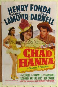 8t162 CHAD HANNA 1sh '40 Henry Fonda with beautiful Dorothy Lamour & Linda Darnell!