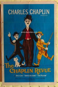 8t164 CHAPLIN REVUE 1sh '60 Dog's Life, Shoulder Arms, & The Pilgrim, Kouper art of Charlie!