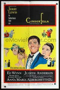 8t171 CINDERFELLA 1sh R67 Norman Rockwell art of Jerry Lewis & Anna Maria Alberghetti!