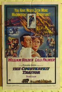 8t195 COUNTERFEIT TRAITOR 1sh '62 art of William Holden & Lilli Palmer by Howard Terpning!