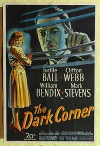 8t216 DARK CORNER 1sh '46 film noir artwork of Lucille Ball, Clifton Webb!