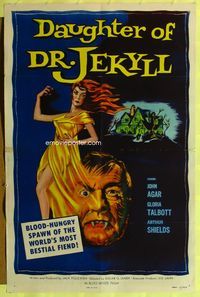 8t221 DAUGHTER OF DR JEKYLL 1sh '57 blood-hungry bestial fiend hidden in a woman's sensuous body!