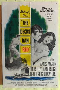 8t233 DECKS RAN RED 1sh '58 James Mason, Dorothy Dandridge, one girl on a crime ship!