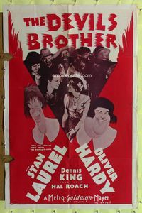 8t247 DEVIL'S BROTHER 1sh R40s Hal Roach, Al Hirschfeld art of Stan Laurel & Oliver Hardy!