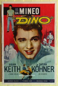 8t253 DINO 1sh '57 huge super close up of troubled teen Sal Mineo, plus full-length image too!