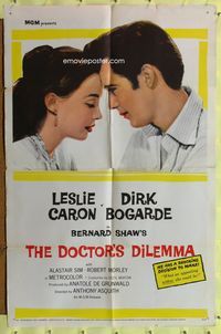 8t261 DOCTOR'S DILEMMA 1sh '59 Dirk Bogarde thinks Leslie Caron would be an appealing widow!