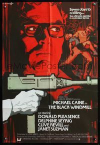 8t098 BLACK WINDMILL English 1sh '74 cool art of Michael Caine w/Uzi, Don Siegel directed!