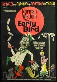 8t281 EARLY BIRD English 1sh '65 wacky artwork of milkman Norman Wisdom, English!
