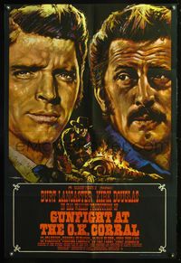 8t385 GUNFIGHT AT THE O.K. CORRAL English 1sh R70s close-up art of Burt Lancaster & Kirk Douglas!