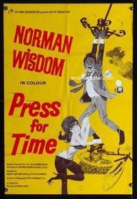 8t701 PRESS FOR TIME English 1sh '66 Norman Wisdom, wacky art from English comedy!