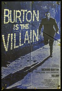 8t945 VILLAIN English 1sh '71 Richard Burton has the face of a Villain, cool art!