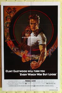 8t289 EVERY WHICH WAY BUT LOOSE 1sh '78 art of Clint Eastwood & Clyde the orangutan by Bob Peak!