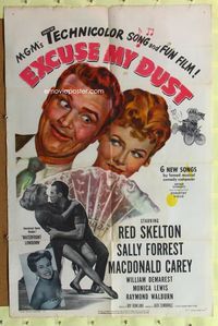 8t291 EXCUSE MY DUST 1sh '51 art of Red Skelton, pretty Sally Forest!