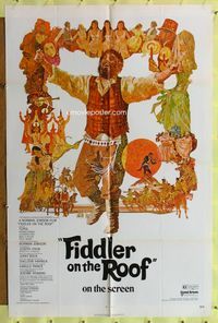 8t304 FIDDLER ON THE ROOF 1sh '72 cool artwork of Topol & cast by Ted CoConis!