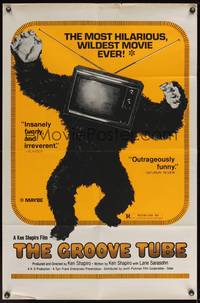 8t382 GROOVE TUBE 1sh '74 Chevy Chase, like TV's SNL, wild image of gorilla with television head!