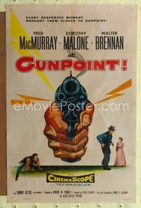 8t051 AT GUNPOINT 1sh '55 Fred MacMurray, really cool huge artwork image of smoking gun!