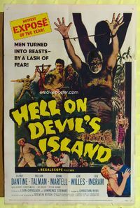 8t409 HELL ON DEVIL'S ISLAND 1sh '57 Rex Ingram, men turned into beasts by a lash of fear!