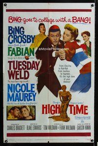 8t414 HIGH TIME 1sh '60 Blake Edwards directed, Bing Crosby, Fabian, sexy young Tuesday Weld!