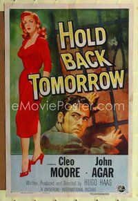8t420 HOLD BACK TOMORROW 1sh '55 art of full-length sexy bad girl Cleo Moore & John Agar!