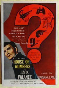 8t430 HOUSE OF NUMBERS 1sh '57 two Jack Palances, sexy Barbara Lang, most amazing get-away ever!
