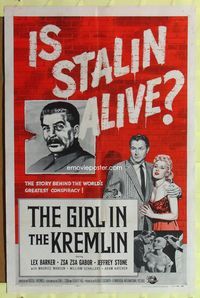 8t349 GIRL IN THE KREMLIN 1sh '57 Stalin's weird fetishism, strange rituals, plots bared!