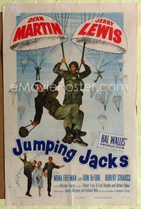 8t470 JUMPING JACKS 1sh '52 great image of Army paratroopers Dean Martin & Jerry Lewis!