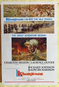 8t481 KHARTOUM style B 1sh '66 art of Charlton Heston & Laurence Olivier!