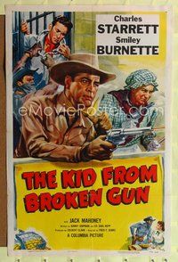 8t482 KID FROM BROKEN GUN 1sh '52 art of Charles Starrett, Smiley Burnette & Jock Mahoney!