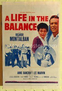 8t509 LIFE IN THE BALANCE 1sh '55 early Ricardo Montalban, Anne Bancroft, Lee Marvin!