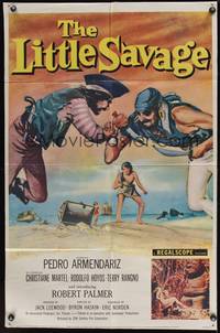 8t518 LITTLE SAVAGE 1sh '59 Pedro Armendariz, action art of pirates fighting over treasure!