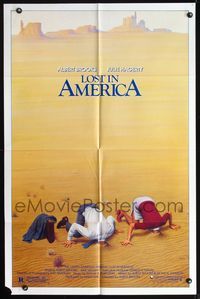 8t531 LOST IN AMERICA 1sh '85 great Lettick art of Albert Brooks & Julie Hagerty w/heads in sand!