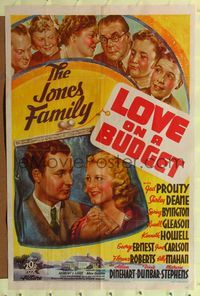8t535 LOVE ON A BUDGET 1sh '37 art of Jed Prouty, Shirley Deane, Spring Byington, Jones Family!
