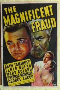 8t551 MAGNIFICENT FRAUD style A 1sh '39 cool art of Akim Tamiroff, regular & in disguise!