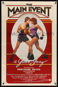 8t553 MAIN EVENT int'l 1sh '79 great full-length image of Barbra Streisand boxing with Ryan O'Neal!