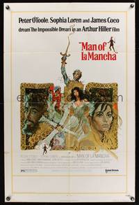 8t562 MAN OF LA MANCHA 1sh '72 Peter O'Toole, Sophia Loren, cool Ted CoConis art!