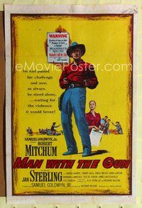 8t567 MAN WITH THE GUN 1sh '55 Robert Mitchum as a man who lived and breathed violence!