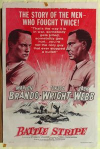 8t578 MEN 1sh R57 Battle Stripe,very first Marlon Brando, Jack Webb, directed by Fred Zinnemann!