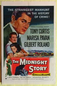 8t583 MIDNIGHT STORY 1sh '57 Tony Curtis in the strangest San Francisco manhunt in crime's history