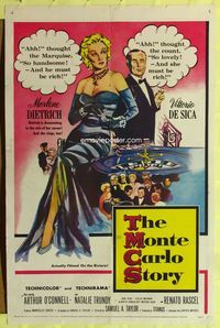 8t599 MONTE CARLO STORY 1sh '57 Dietrich, Vittorio De Sica, high stakes, low cut gowns!