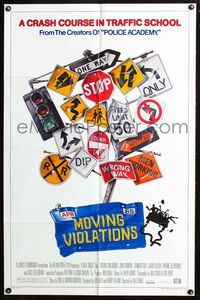 8t607 MOVING VIOLATIONS 1sh '85 Neal Israel, Jennifer Tilly, cool roadsign art!